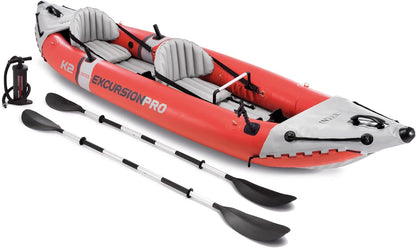 Excursion Pro Inflatable Kayak Series: Includes Deluxe 86in Kayak Paddles and High-Output Pump – SuperTough PVC – Adjustable Bucket Seat – Fishing Rod Holders – Grab Handles