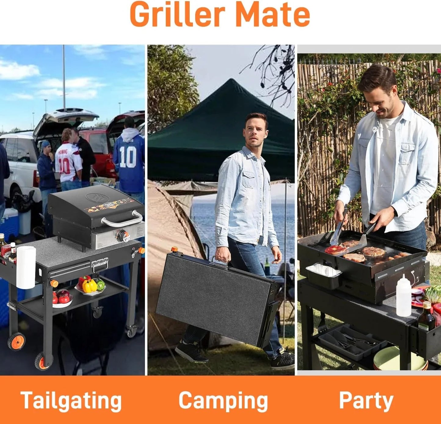 Portable Outdoor Grill Table, Folding Grill Cart Solid and Sturdy, Blackstone Griddle Stand Large Space, Blackstone Table with Paper Towel Holder, Grill Stand for Blackstone Griddle, Ninja Grills etc