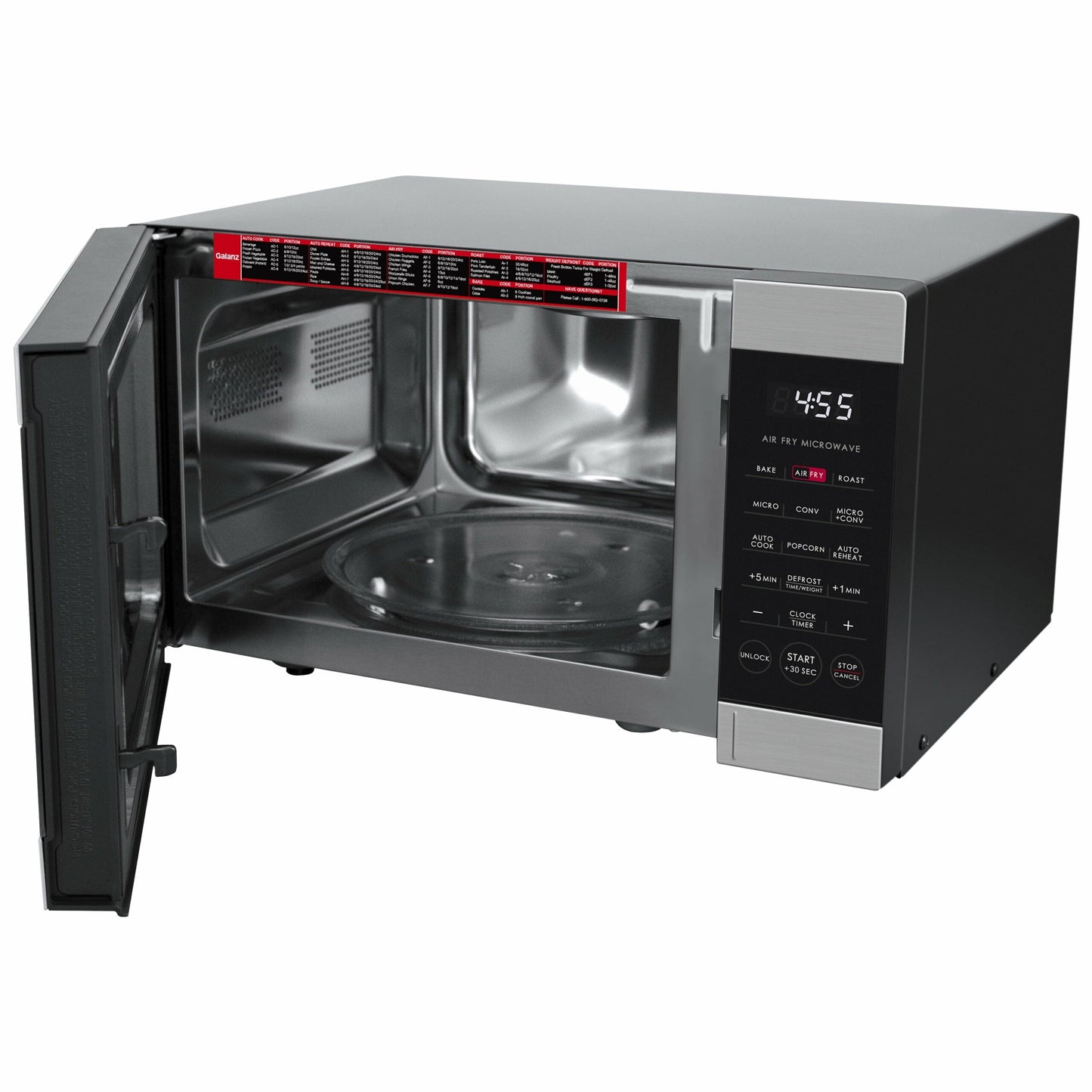 Galanz 3-in-1 Air Fry Microwave Oven, 0.9 Cu ft, 900W, Stainless Steel, Convection & Air Fry Technology
