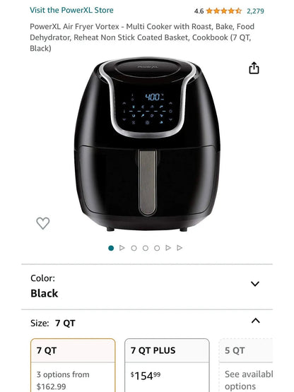 PowerXL Air Fryer Vortex Multi-Cooker, Roast/Bake/Dehydrate/Reheat, Non-Stick Basket, Includes Cookbook